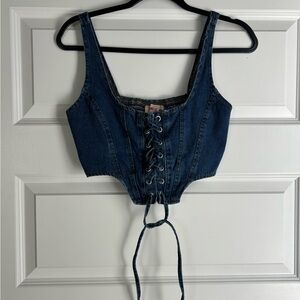 Denim Lace-Up Crop Top